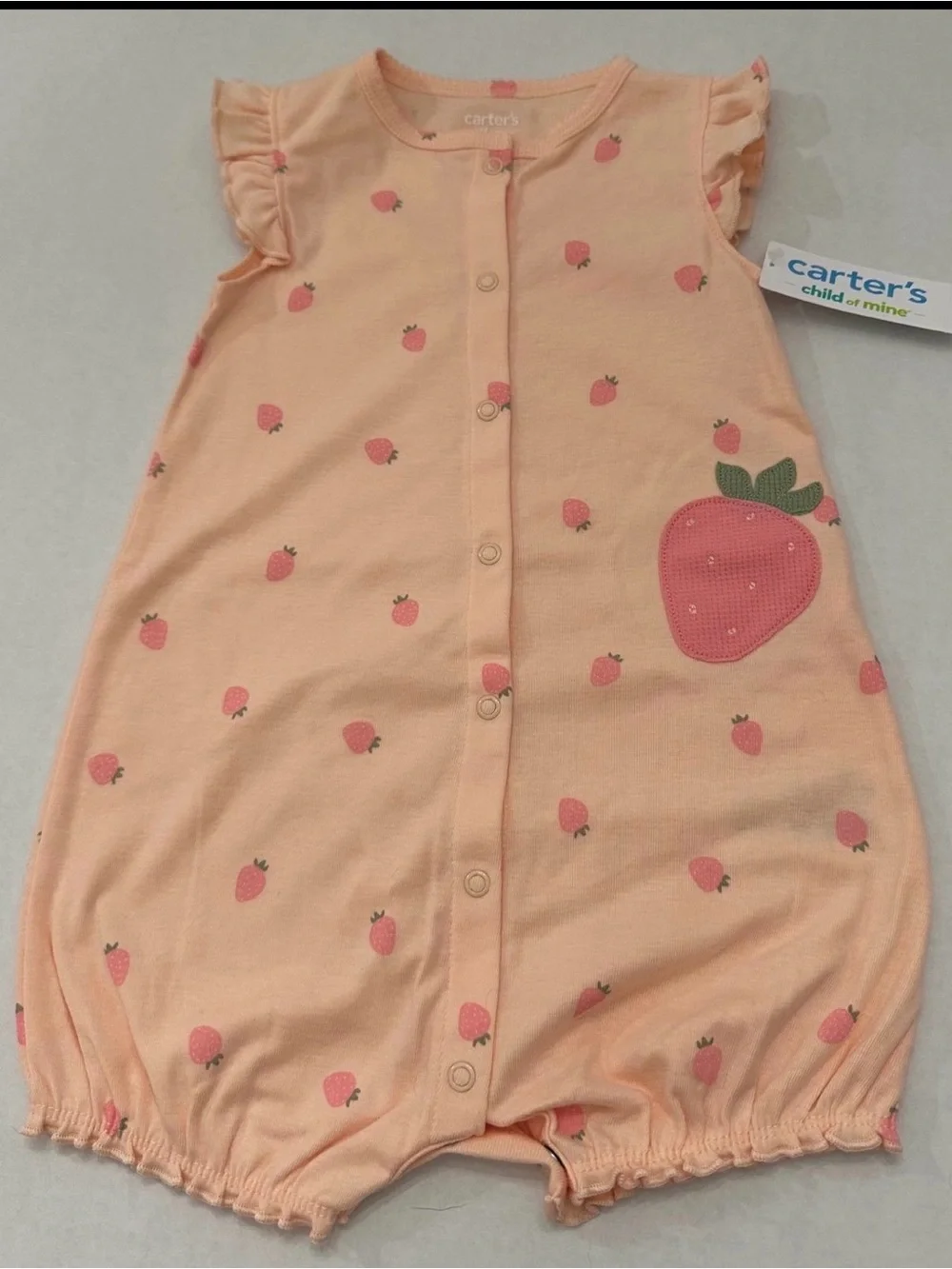 Carter's Child of Mine Baby Girl Peach/Pink Strawberry Bubble Romper,18 Months